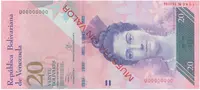 Venezuela, 20 Bolivares 2013, anulát - MUESTRA SIN VALOR, P.91fs