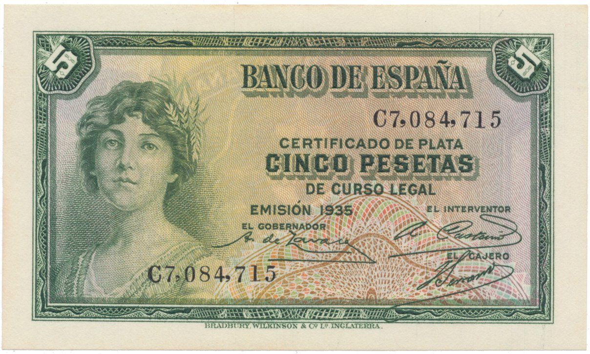 Španělsko, 5 Pesetas 1935, P.85a