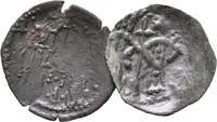 AE Trachy, Stojící postava Cara a manželky Theodory / Carský monogram, — 1