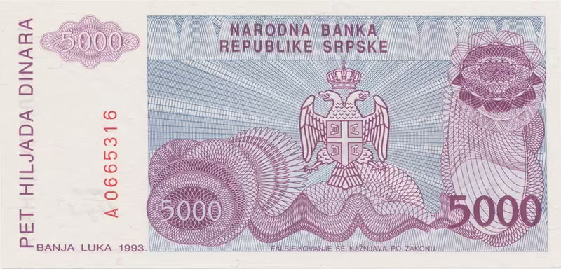Bosna a Hercegovina, 5000 Dinara 1993, P.149