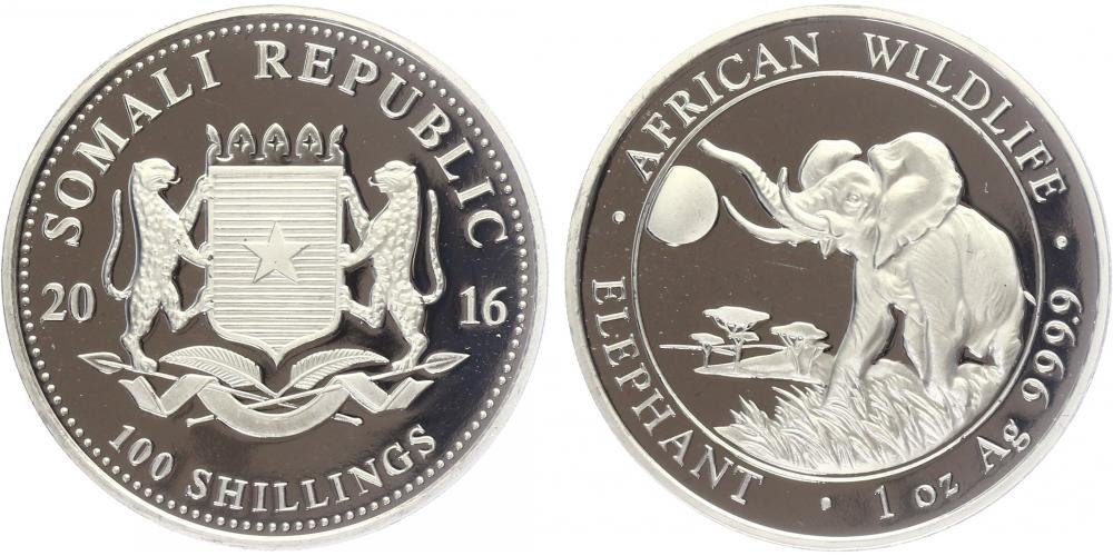 Somálsko, 100 Schillings 2016 - Slon africký