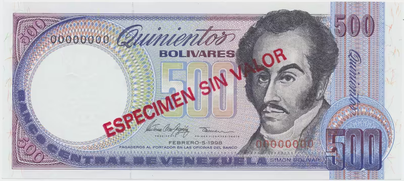 Venezuela, 500 Bolivares 1998, anulát - ESPECIMEN SIN VALOR, P.67fs