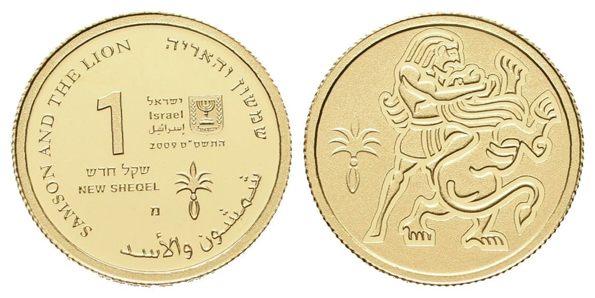 1 Nový izraelský šekel - 2009 - Au 1,24 g - 999.9/1000 - Samson a lev