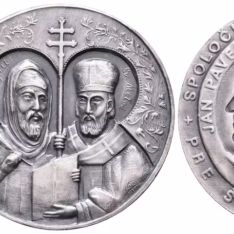 AE Medaile 1990 - Jan Pavel II. a kardinál J.Tomko, věrozvěstové Cyril a