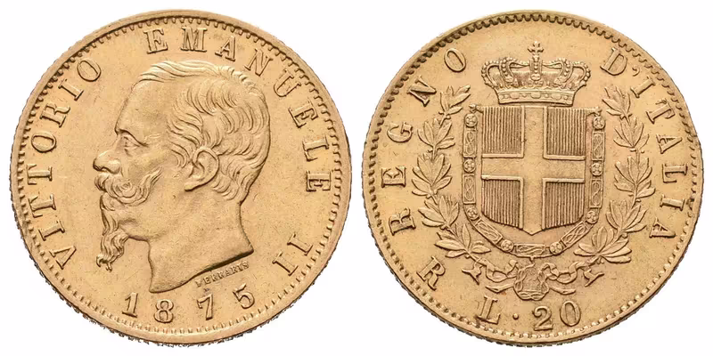 Itálie, 20 Lira 1875 R
