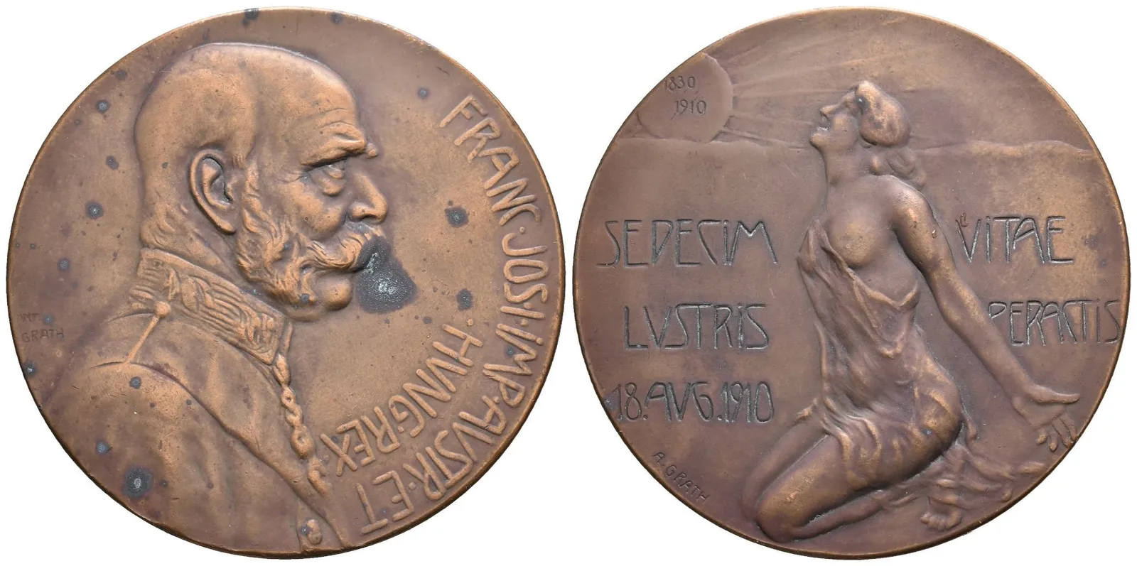 AE Medaile 1910 (A. Grath) - k 80. narozeninám císaře. Bronz 60 mm, Haus.472, — 1
