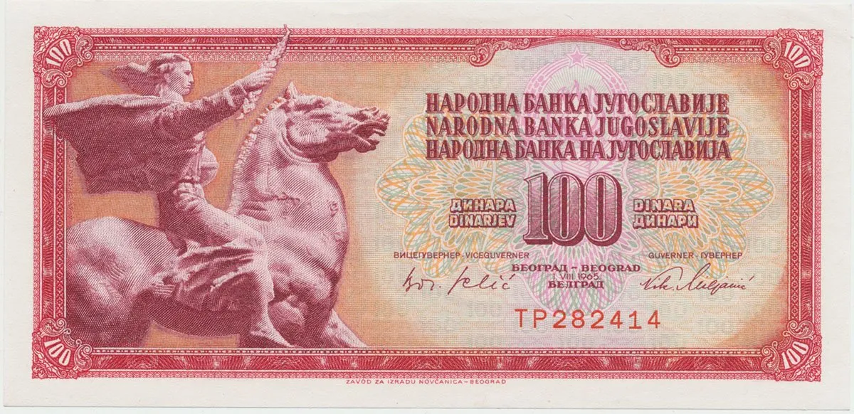 Jugoslávie, 100 Dinara 1965, P.80b