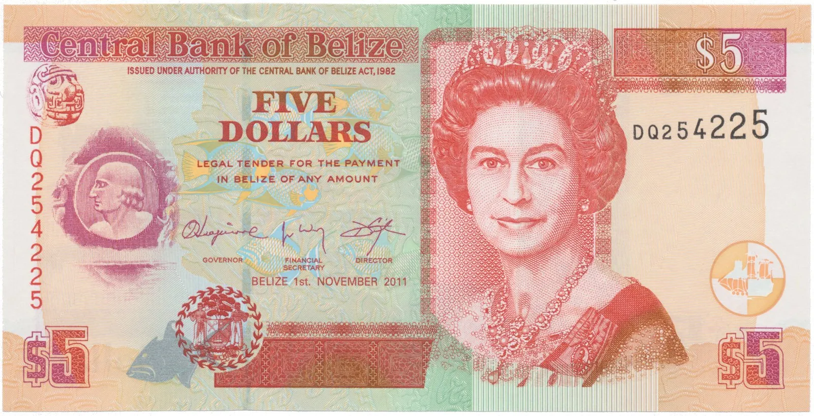 Belize, 5 Dollars 2011, P.67e