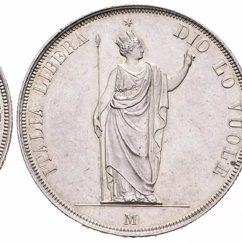 5 Lira 1848 M, Milano, krátké konce ratolestí, hvězda blízko od koruny, Ves.12a, KM.22.3,