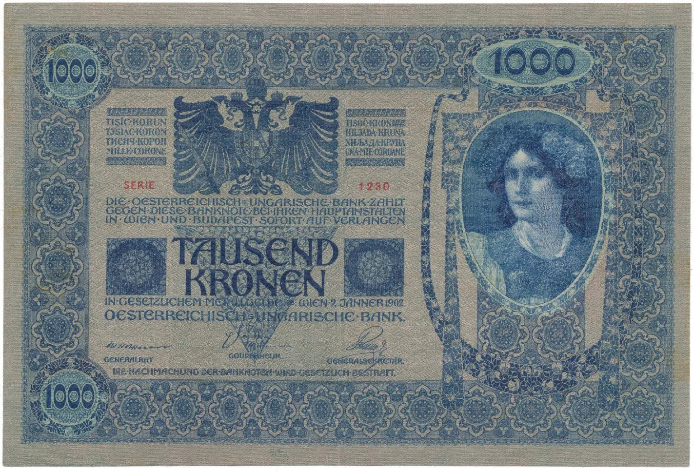 Rakousko - Uhersko, 1000 Koruna 1902, bez přetisku, Hej.RU5