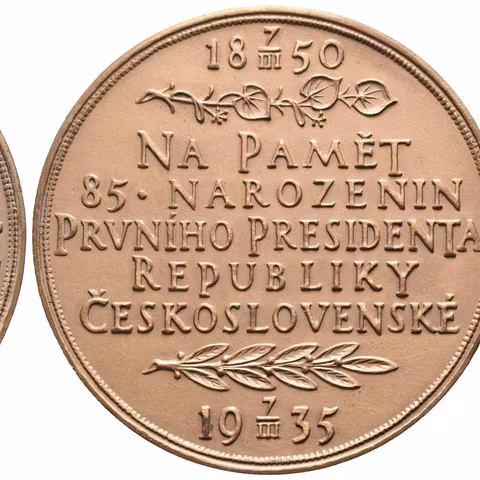 AE Medaile 1935 - K 85. narozeninám T. G. Masaryka. Poprsí T. G. Masaryka zprava,