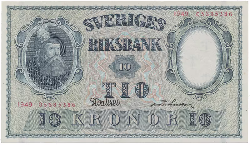 Švédsko, 10 Kronor 1949, červený číslovač, P.40j