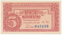 Československo, 5 Koruna 1949, série A 10 - 99, neperforovaná, Hej.83a2