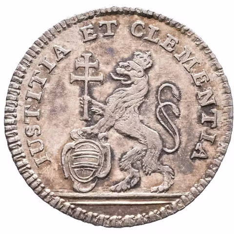 AR malý žeton 1743 - Ke korunovaci na českou královnu 12. 5. 1743 v Praze. Pod korunou