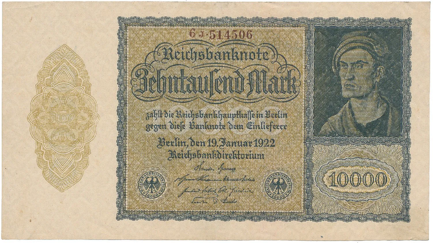 Německo, 10.000 Mark 1922, firemní 6-místný číslovač, Ro.69c