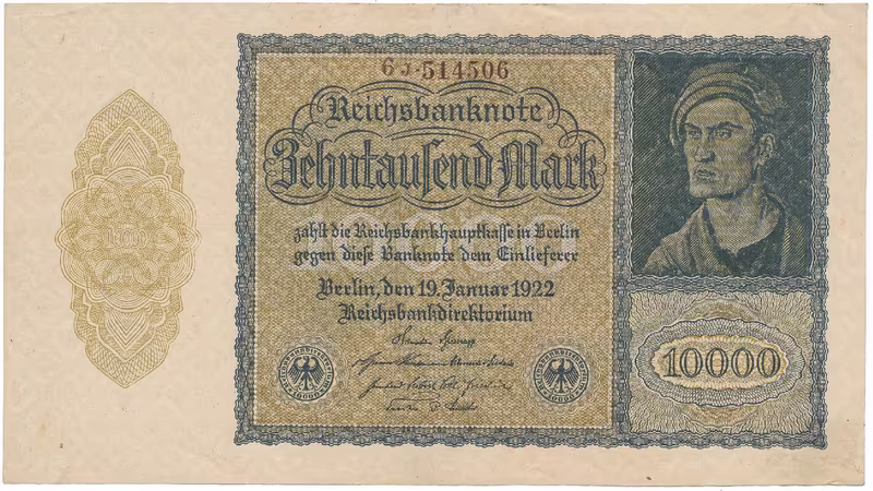 Německo, 10.000 Mark 1922, firemní 6-místný číslovač, Ro.69c