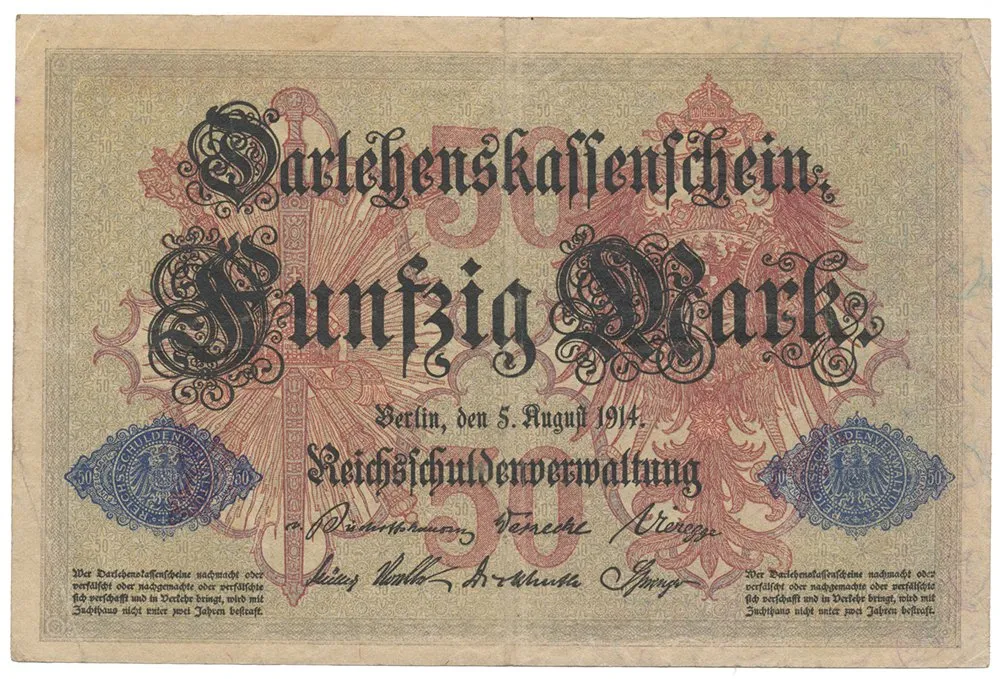 Německo, 50 Mark 1914, 7-místný číslovač, Ro.50b