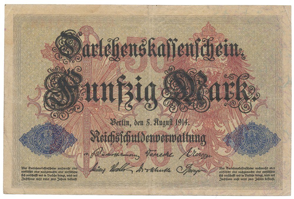 Německo, 50 Mark 1914, 7-místný číslovač, Ro.50b