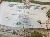 Velký dekret k záslužné medaili I. Okresní zemědělské a živnostenské výstavy — 2