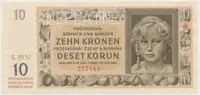 Protektorát Čechy a Morava, 10 Koruna 1942, série N, tisk Neubert, perf. 1x NEPLATNĚ, Hej.37b1.S2