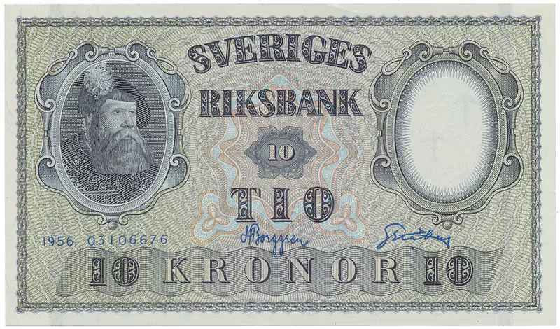 Švédsko, 10 Kronor 1956, modrý číslovač, P.43d