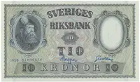 Švédsko, 10 Kronor 1956, modrý číslovač, P.43d