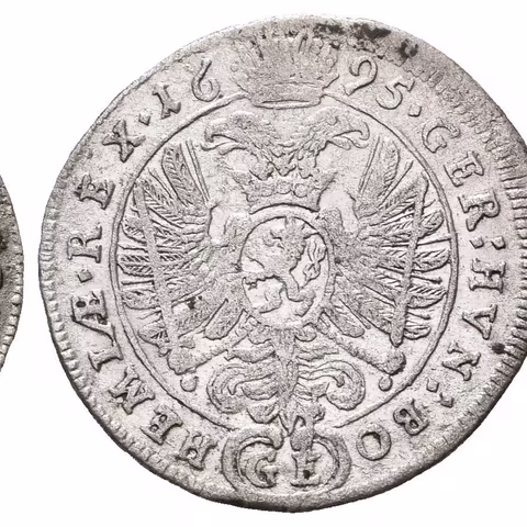 3 Krejcar 1695 GE, Praha-Egerer, Hal.1426, zbytky lesku, vady střížku,