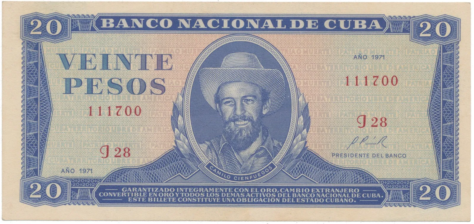 Kuba, 20 Pesos 1971, tisk STC Praha, P.105