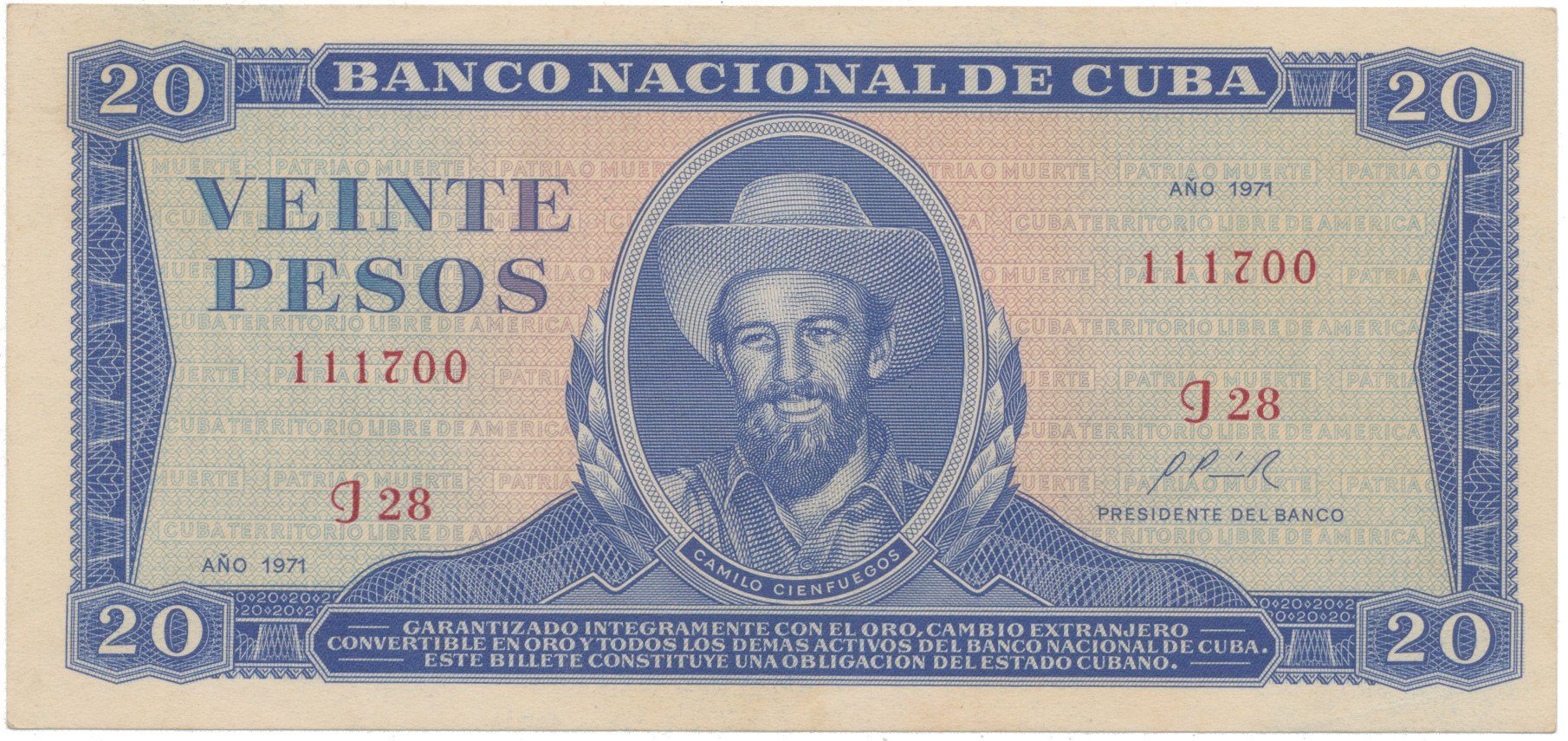Kuba, 20 Pesos 1971, tisk STC Praha, P.105