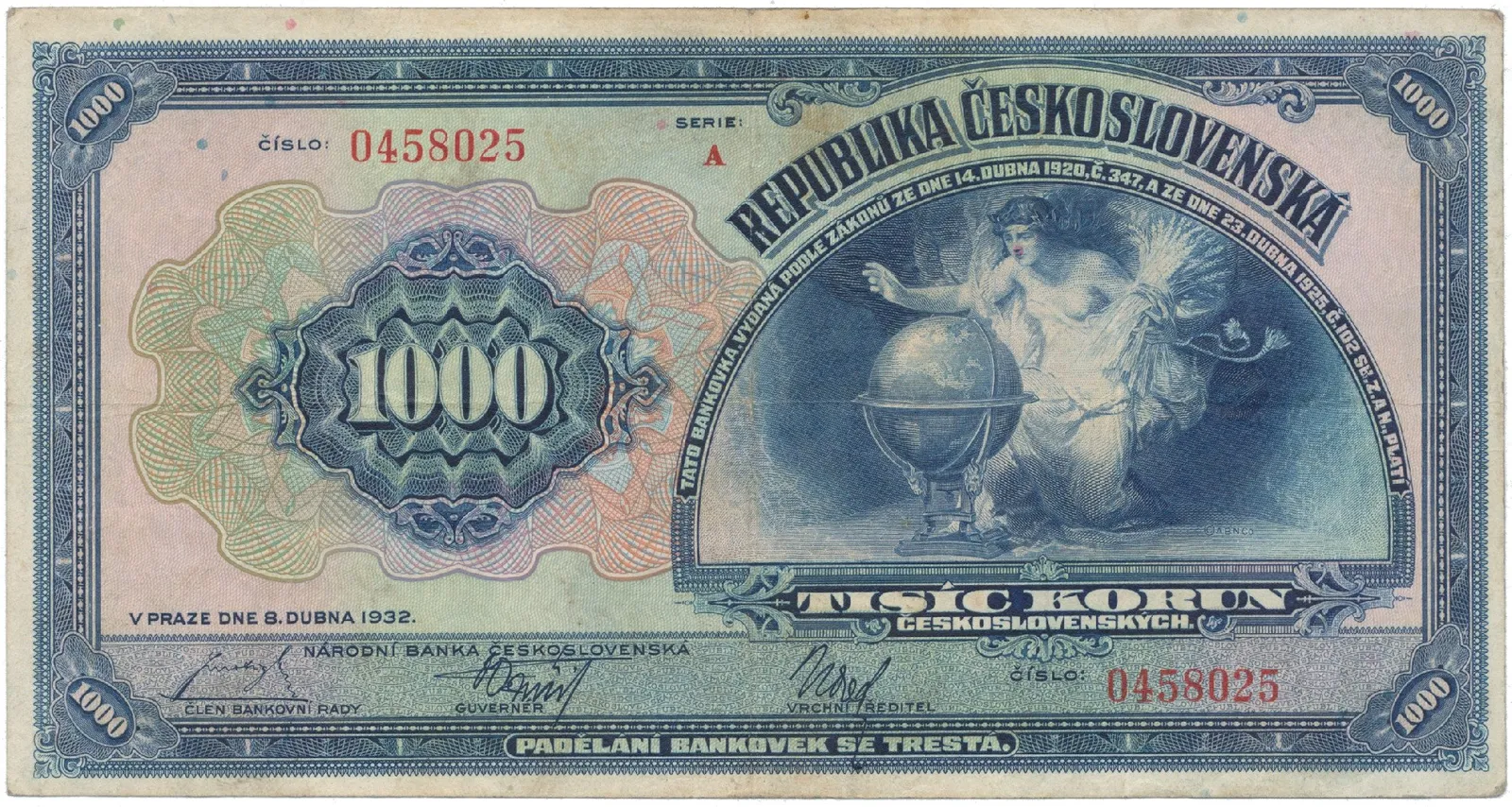 1000 Koruna 1932, série A, Hej.26a