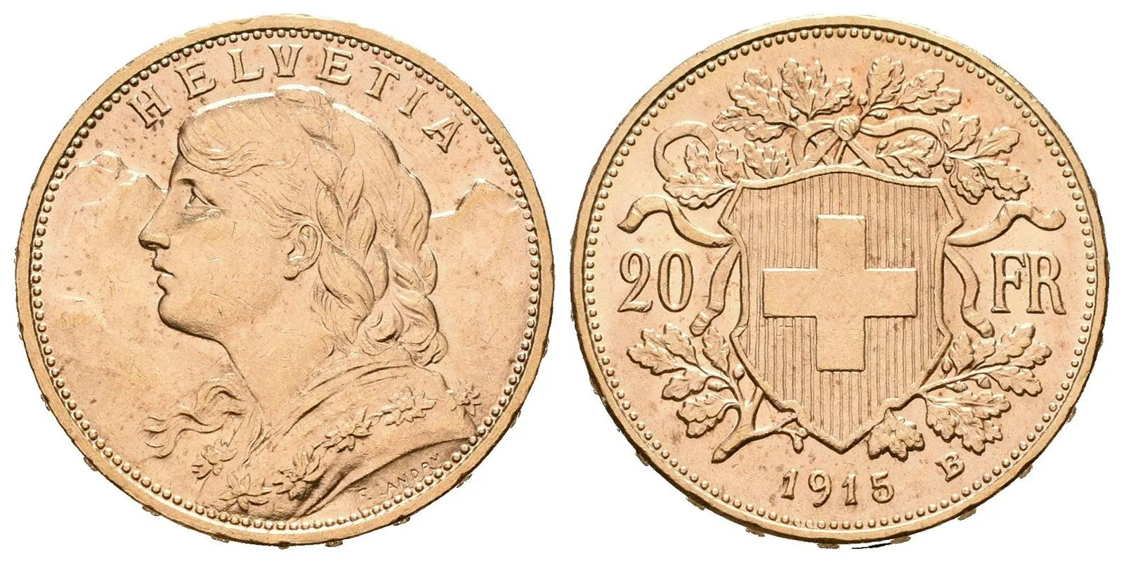 Švýcarsko, 20 Frank 1915 B