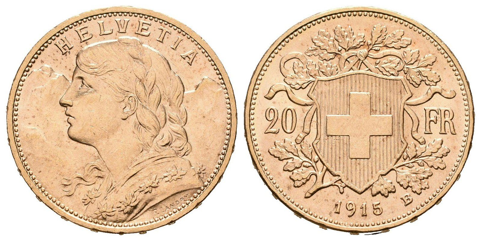 Švýcarsko, 20 Frank 1915 B