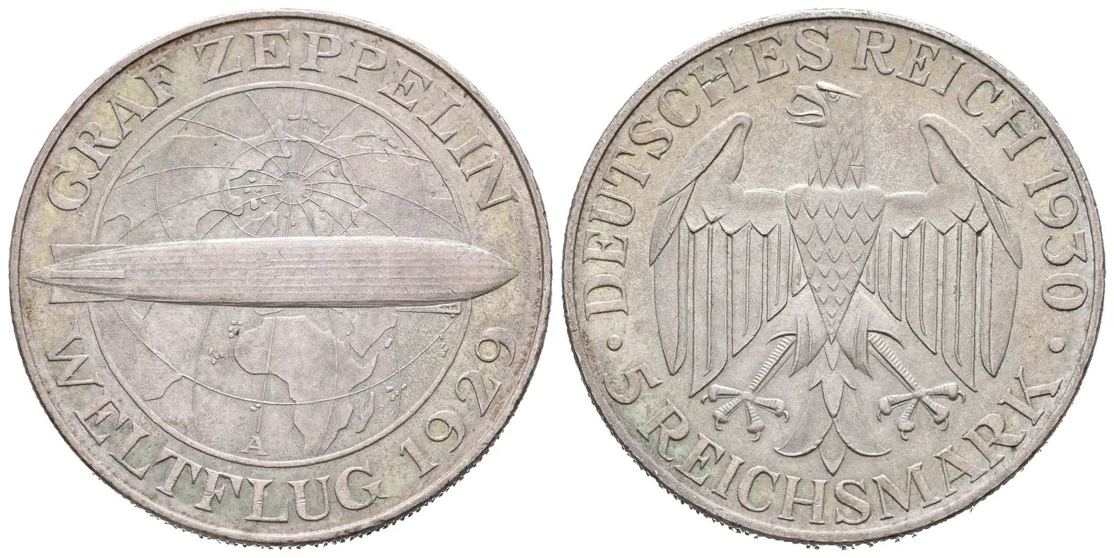 5 Marka 1930 A - Zeppelin, J.343, pěkná zachovalost, patina — 1