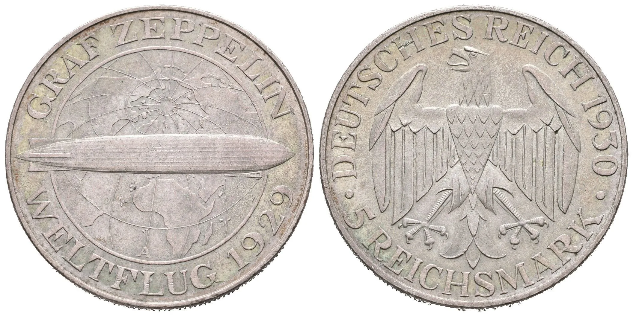 5 Marka 1930 A - Zeppelin, J.343, pěkná zachovalost, patina — 1