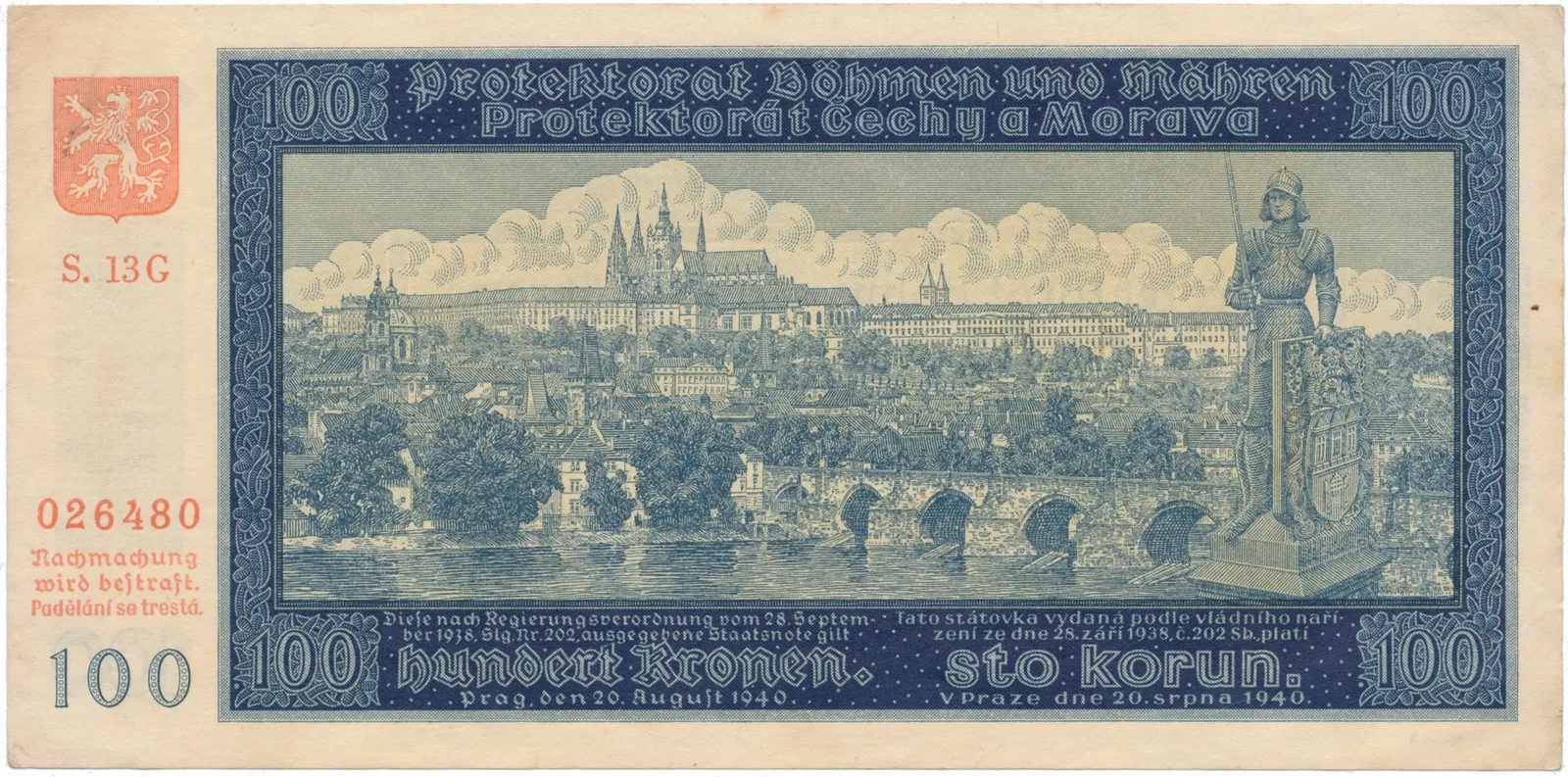 100 Koruna 1940, II. vydání, série G, Hej.33b1