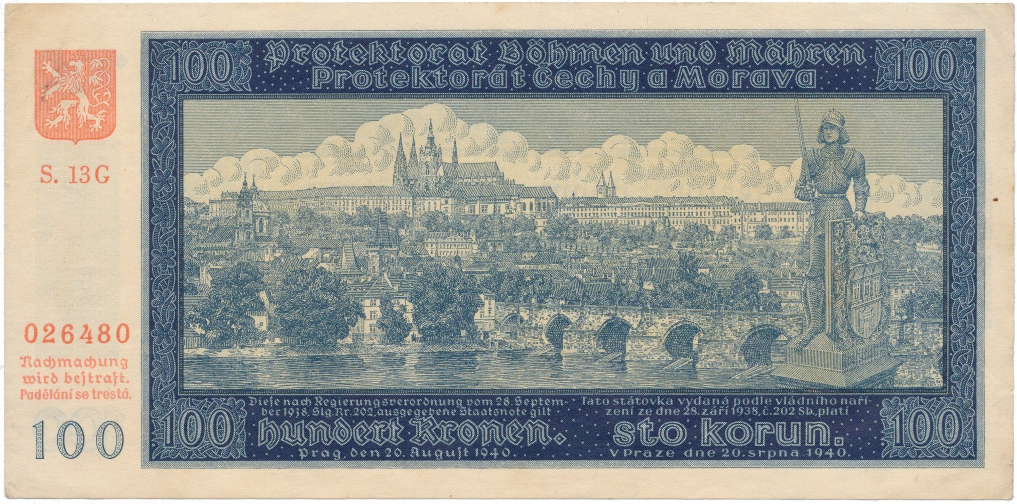 100 Koruna 1940, II. vydání, série G, Hej.33b1