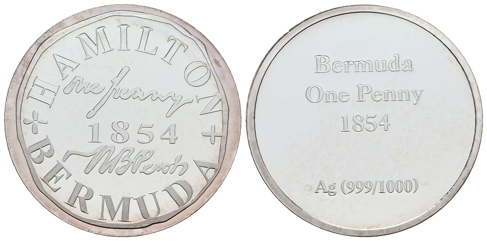 Stříbrná známka - Bermudský Perot - jedna penny - Ag 10 g - 999/1000
