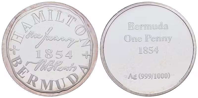 Stříbrná známka - Bermudský Perot - jedna penny - Ag 10 g - 999/1000