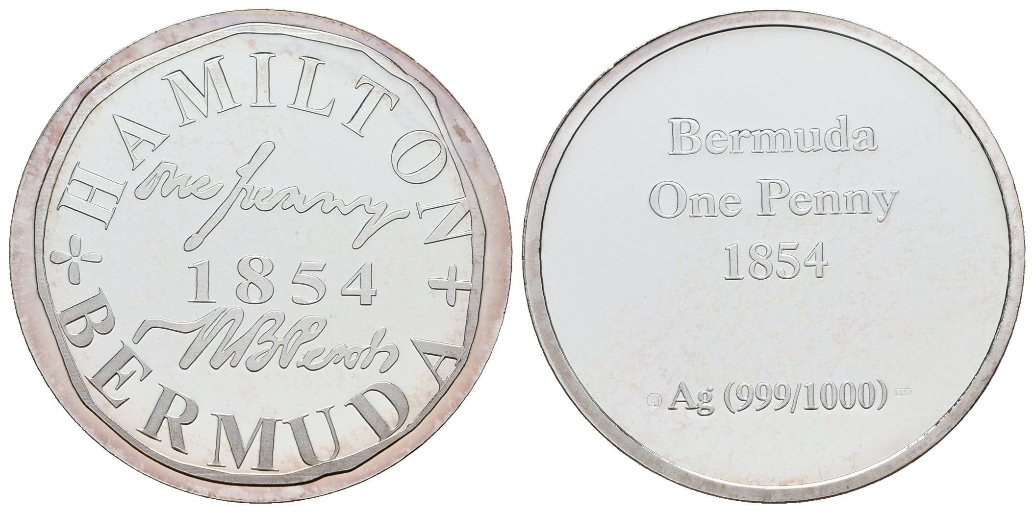 Stříbrná známka - Bermudský Perot - jedna penny - Ag 10 g - 999/1000
