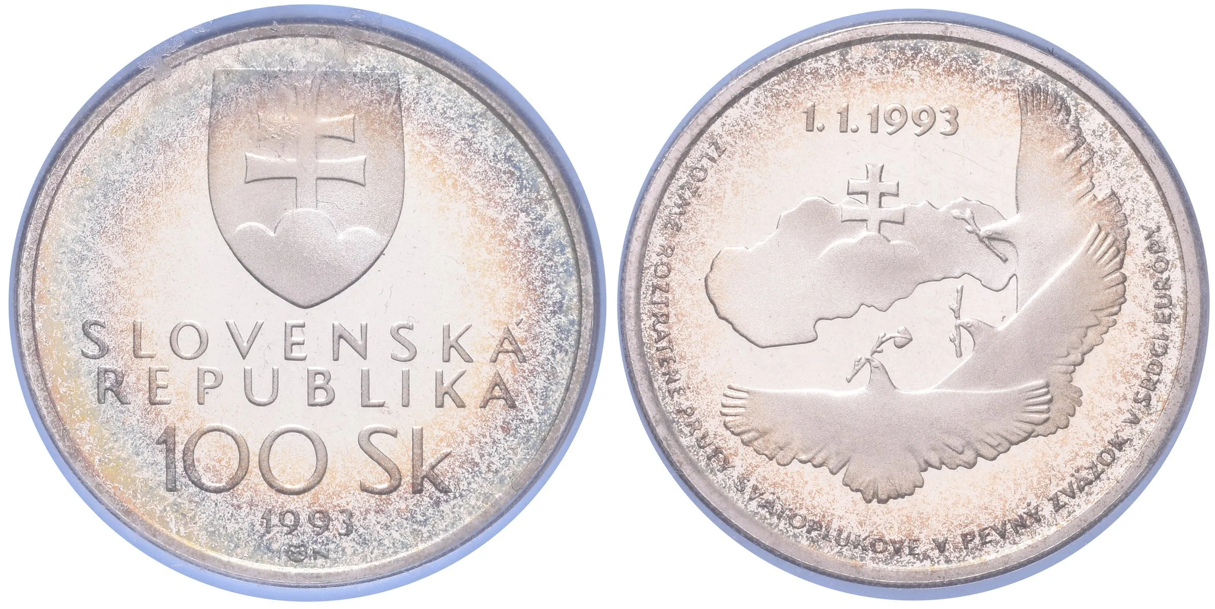 100 Sk 1993 - Vznik Slovenské republiky, Aurea.S11, pův. etue, — 1