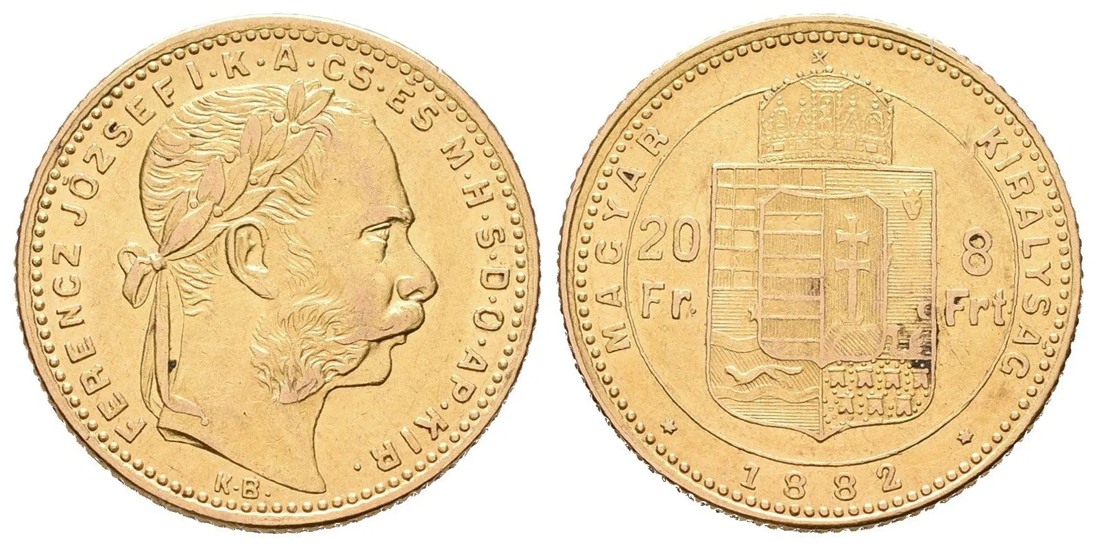 8 Zlatník / 20 Frank 1882 KB