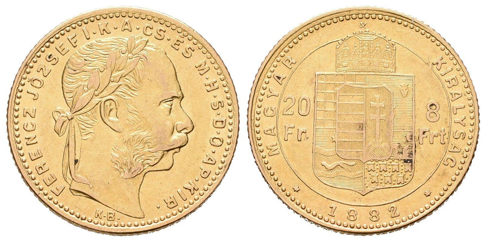 8 Zlatník / 20 Frank 1882 KB