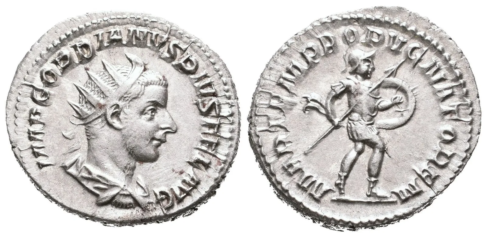 Antoninian, 243 - 244, Rv: MARTEM PROPVGNATOREM, kráčející Mars doprava nese — 1