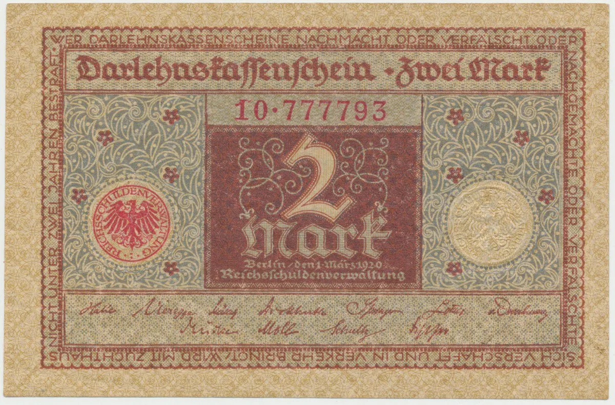 Německo, 2 Mark 1920, Ro.65a