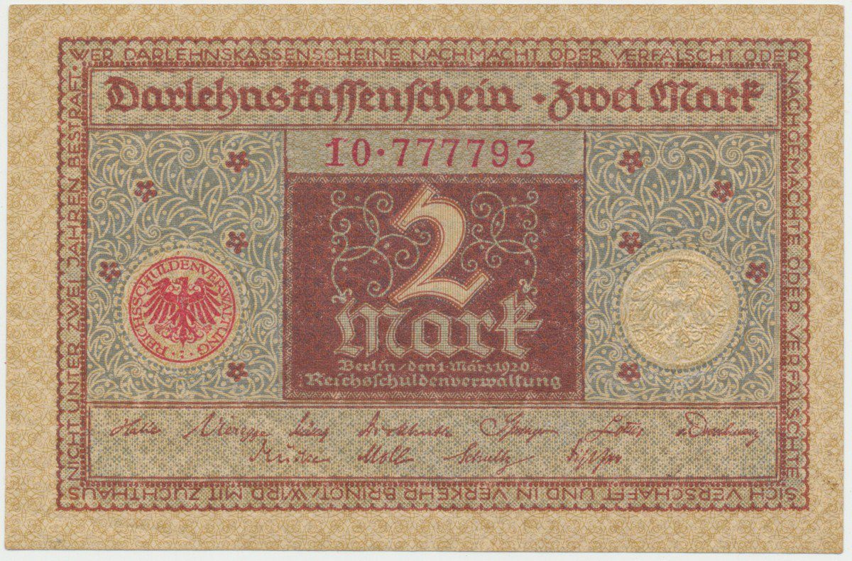 Německo, 2 Mark 1920, Ro.65a