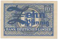 Německo - NSR, 10 Pfennig (1948), chybotisk v ornamentu, Ros.251b
