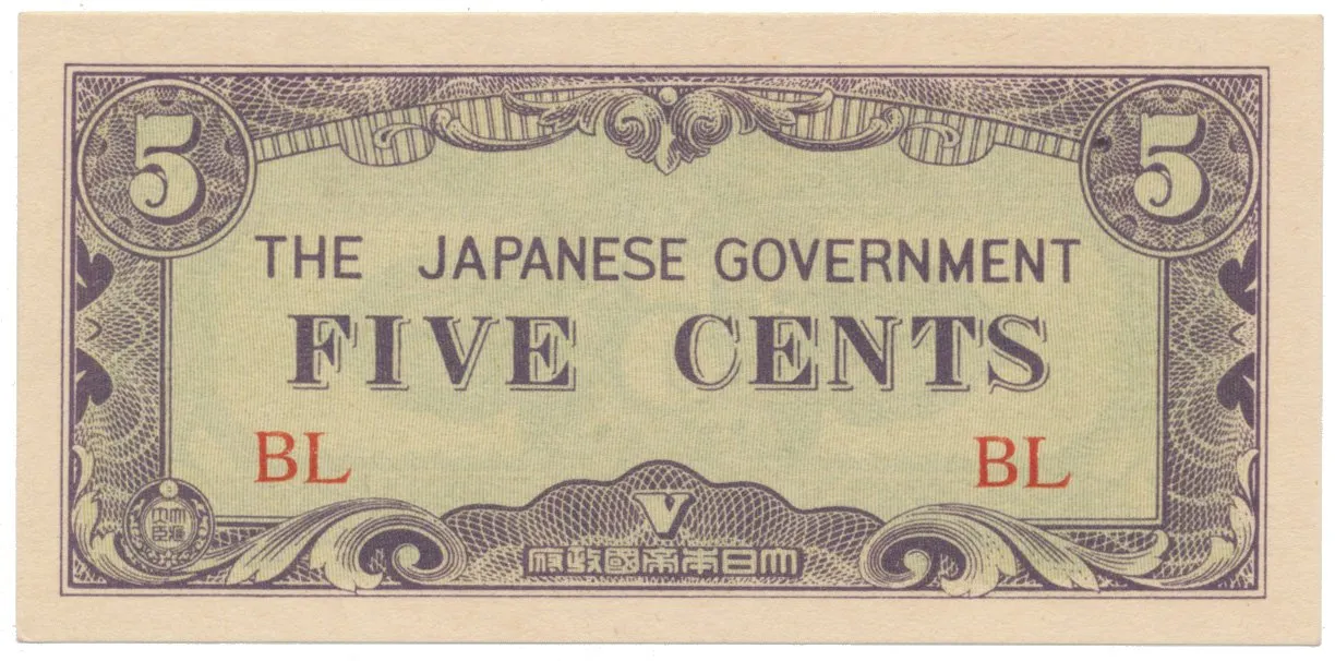 Barma - japonská okupace, 5 Cents (1942), P.10a