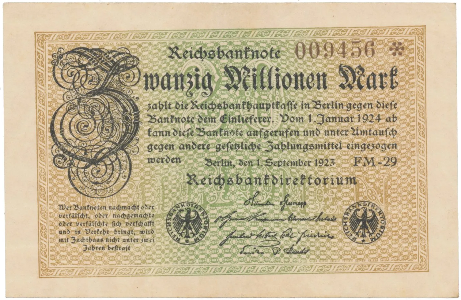 Německo, 20 Millionen Mark 1923, Ro.107e