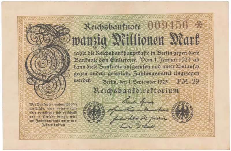 Německo, 20 Millionen Mark 1923, Ro.107e