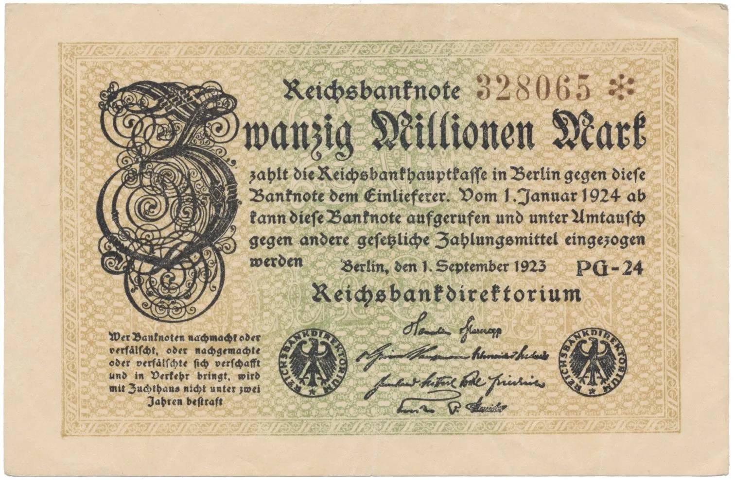 Německo, 20 Millionen Mark 1923, Ro.107g